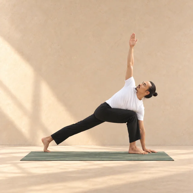 Parivrtta Parsvakonasana, angle latéral en torsion, dans le studio ASANARC.
