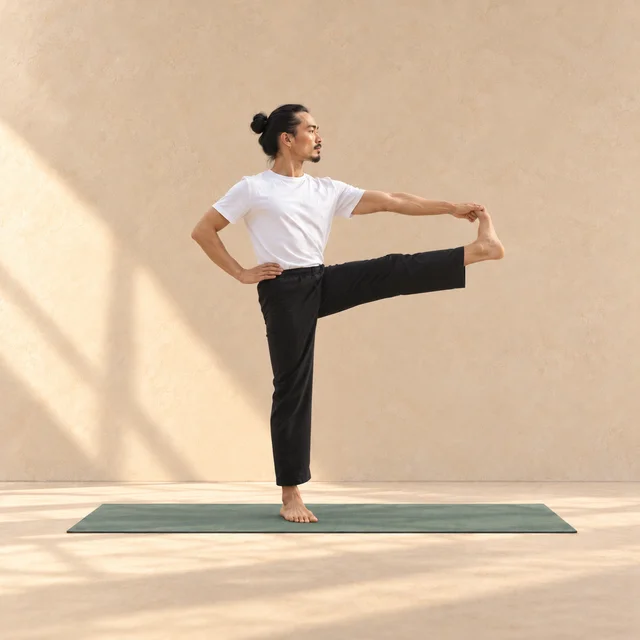 Utthita Hasta Padangusthasana, main au gros orteil debout, dans le studio ASANARC.